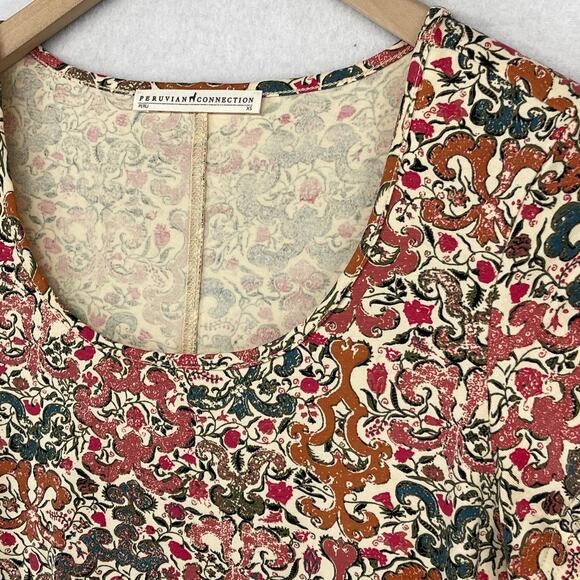 PERUVIAN CONNECTION Dress XS Spice Route Filigree Scroll Stretch Cotton Pink - Picture 8 of 13